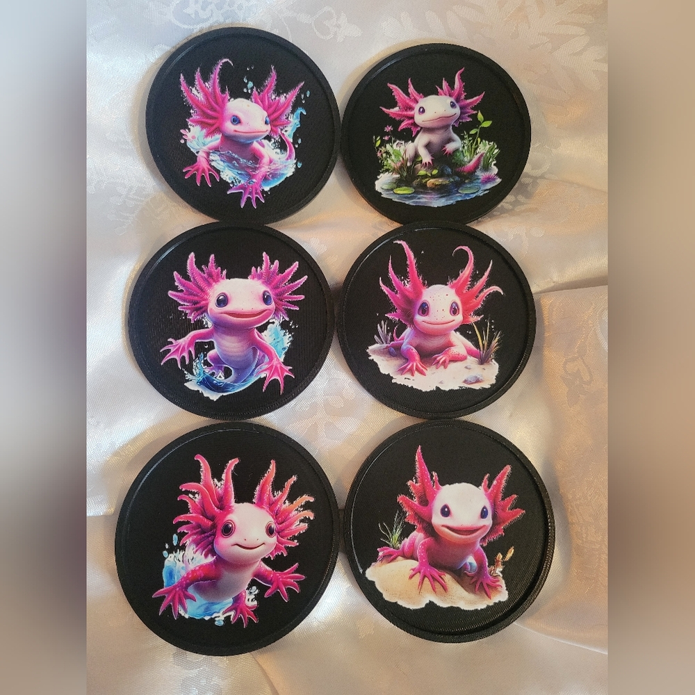 🌹Buy 1 Get 1 Free🌹 Hand Crafted Axolotl Coasters - Black and Pink